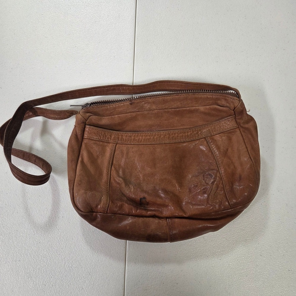Branson Bennett Vintage Cognac Leather Crossbody Bag Auburn California Zip Top